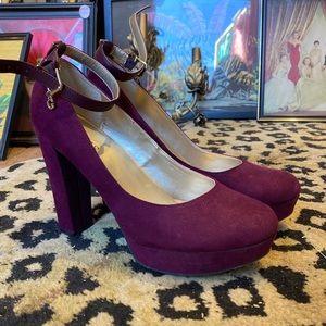 Guess deep purple platform ankle strap heels
